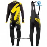 2016 Maillot Ciclismo Specialized Noir et Jaune Manches Longues et Cuissard