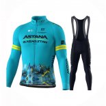 2024 Maillot Cyclisme Astana Bleu Clair Manches Longues Et Cuissard