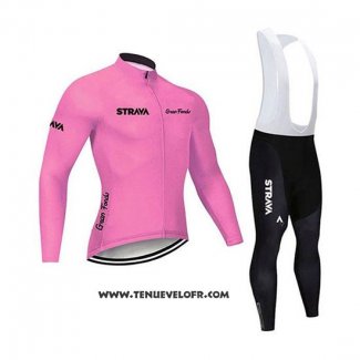 2020 Maillot Ciclismo STRAVA Rose Manches Longues et Cuissard