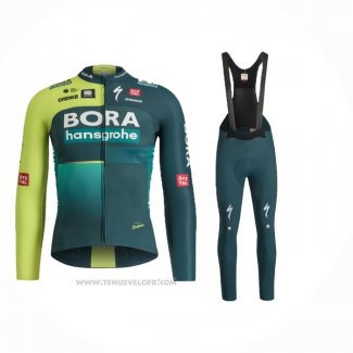 2024 Maillot Cyclisme Bora-Hansgrone Profond Vert Manches Longues Et Cuissard