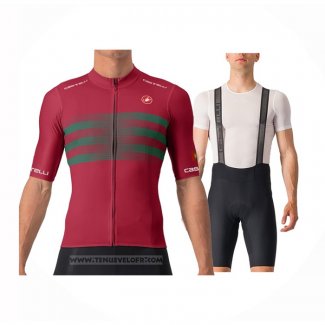 2024 Maillot Cyclisme Castelli Rouge Vert Manches Courtes Et Cuissard