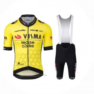 2024 Maillot Cyclisme Jumbo Visma Jaune Noir Manches Courtes Et Cuissard